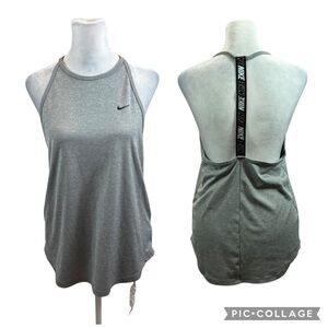 Ladies Nike Dri-Fit Open Back‎ Grey and White Striped Tank Top Size Medium